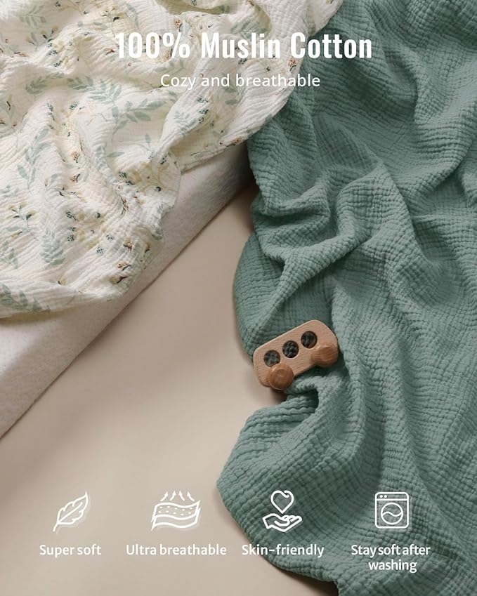 Blissful Diary Muslin Baby Changing Pad with Waterproof Lining Foam, Diaper Changing Table Pad with Cover for Dressers (Botanical Leaf, Rectangular)