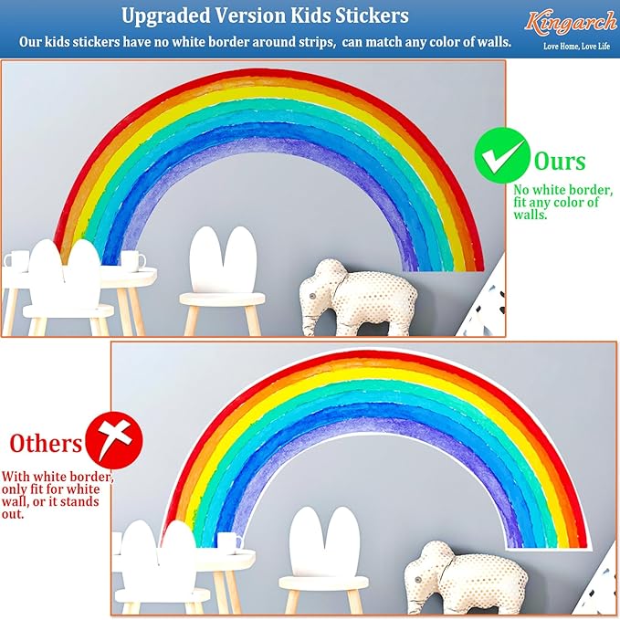 Large Watercolor Rainbow Wall Decals, Colorful Peel and Stick Vinyl Nursery Wall Decor, Removable Home Room Wall Decor Murals Stickers for Kids Girls Toddler Bedroom Living Room Playroom