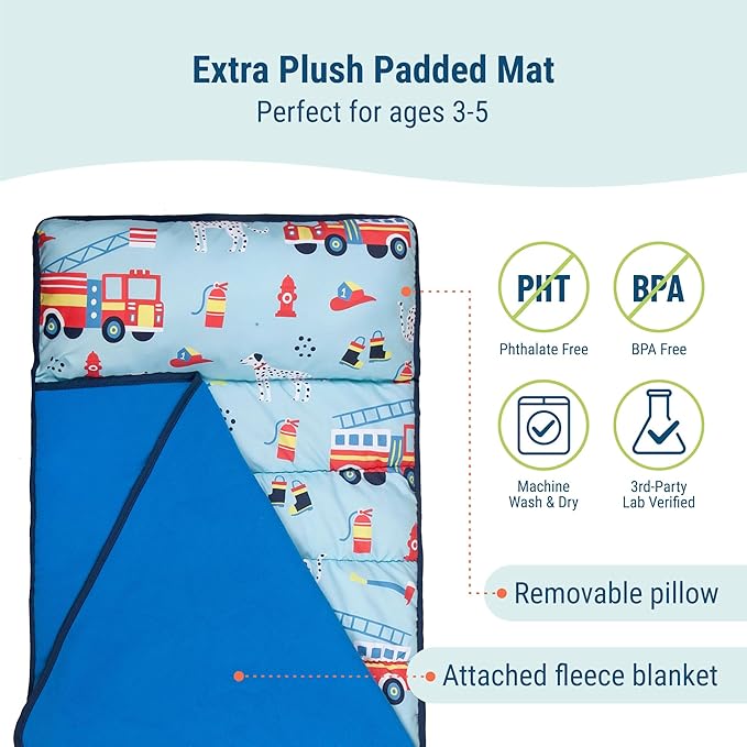 Wildkin 43-inch Kids Nap Mat – Soft Microfiber Toddler Sleeping Mat with Pillow