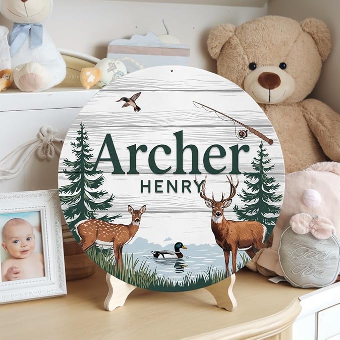 Personalized Name Sign for Nursery, Deer Sign for Baby Door Decor, Newborn Gifts for Boy, Boys Nursery Wall Bedroom Decorations, Mother's Day Gifts for New Mom Dad Gift