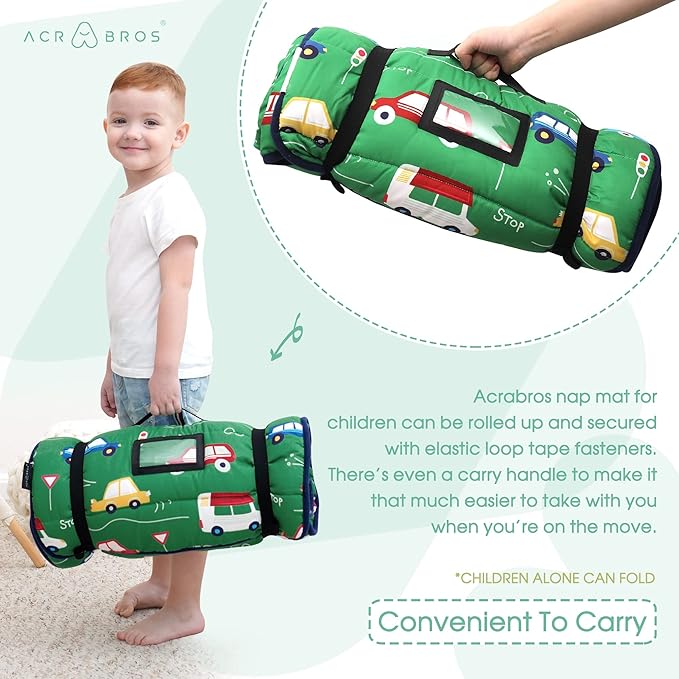 ACRABROS Toddler Nap Mat with Pillow and Blanket, Extra Large Rolled Napping Mats,Slumber Bags for Boys Girls,Kids Sleeping Bag for Daycare, Preschool Travel Camping,Car