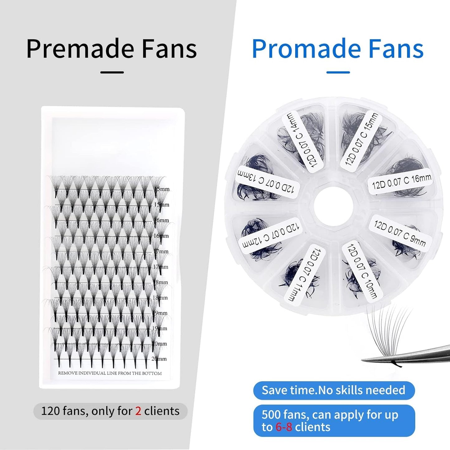 Premade Fans for Lash Extension: 6P, Wendy, Handmade Fans, Pre-made, For Lash-Artists, C, 9-16mm