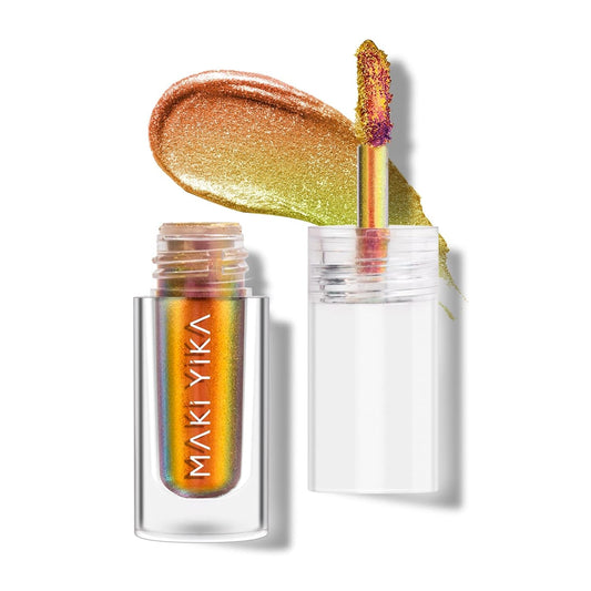MAKI YIKA Glitter Eyeshadow Gold Liquid Multichrome Eyeshadows Long Lasting Metallic Chameleon Eye Shadow Smudgeproof Holographic Eye Topper Glitters (#7 Bronzer)