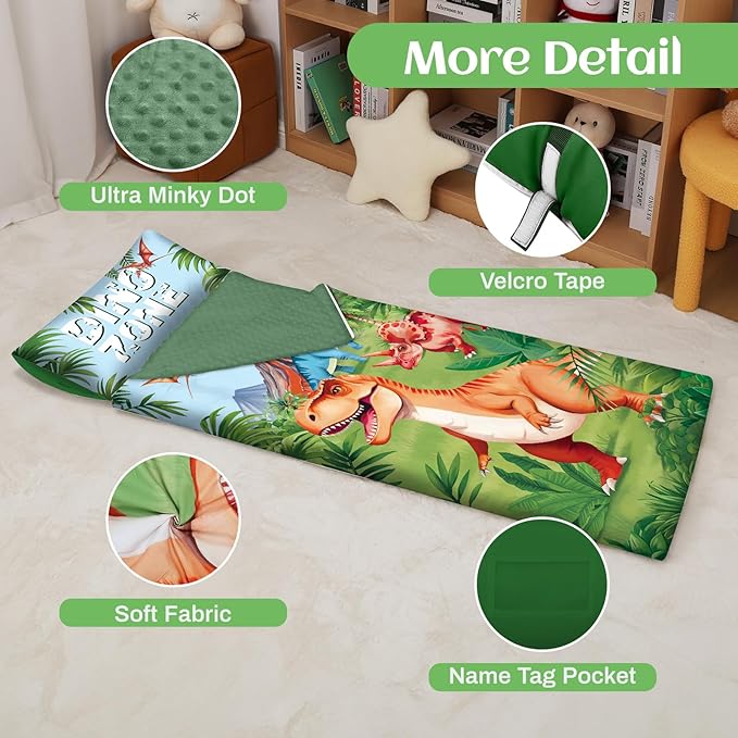 Toddler Nap Mat Kids Sleeping Bag 59‘’×24‘’, Soft Slumber Bag with Removable Pillow for Kids Girls Boys,Roll Up Sleeping Mat Lightweight for Camping,Daycare, Kindergarden