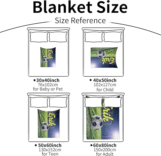 Personalized Baby Balll Soft Blanket: Custom Kids Soccer Design Blanket with Name and Number - Bedding Gifts for Infants Toddlers Adults 60x80inch