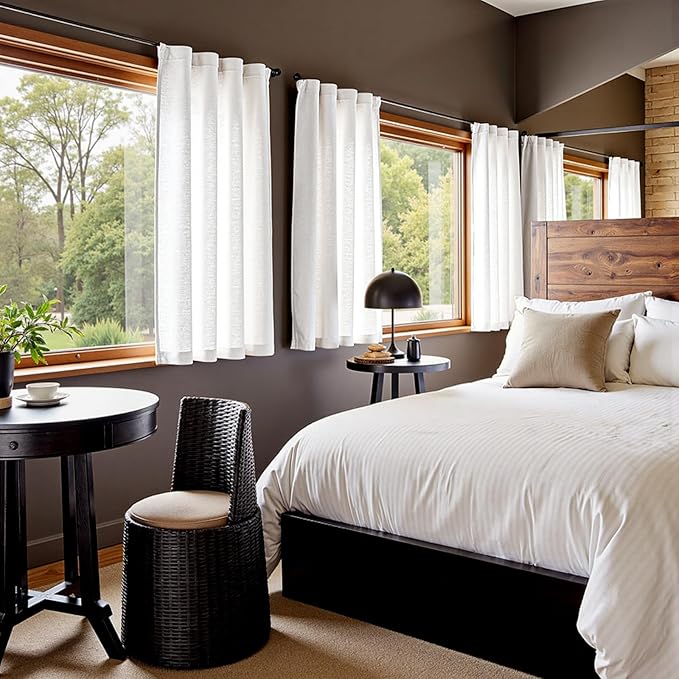 jinchan Off White Linen Blend Closet Curtains 63 inch Length 2 Panels for Shower Bathroom, Boho Style 38 inch Wide Drapes with Rod Pocket Back Tab(38W x 63L, Off White)