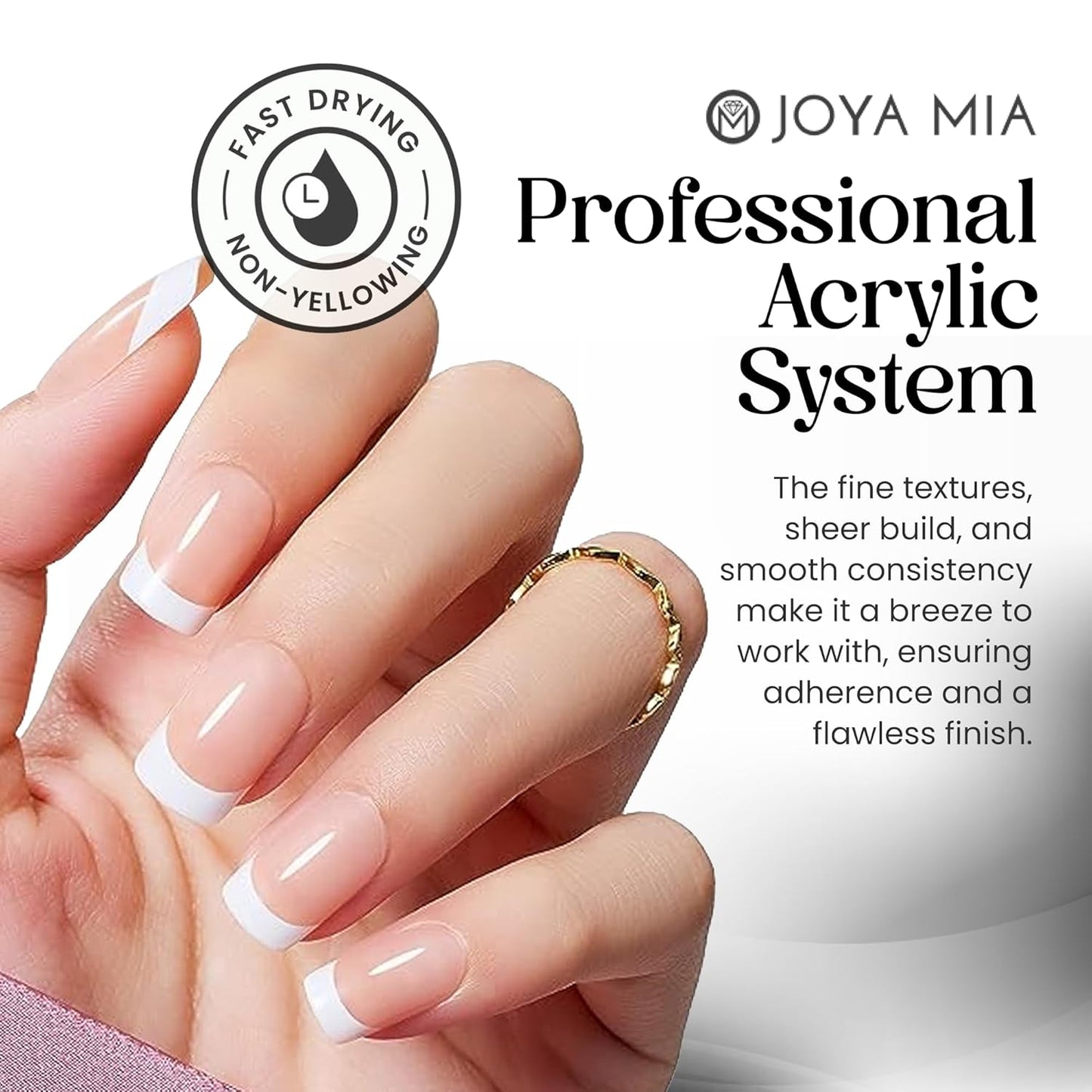 Joya Mia Acrylic Powder for Nails, MMA-Free, Super Adhesion Professional Powder for Flawless & Long-Lasting Nail Enhancements, Easy Application, Vibrant & Stunning Colors - Pure White, 1 oz