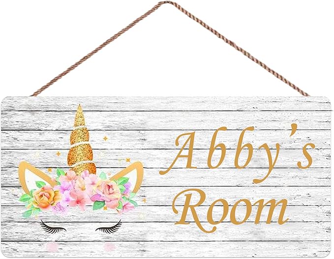 XIUXZMM Personalised Magical Unicorn Sign, Unicorn and Flowers Sign, Customized Kid's Name, Kids Door Sign, Floral Nursery Decorative Door Signs