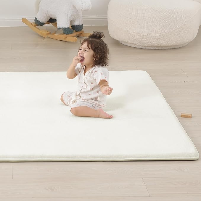 1.3" Thick Baby Floor Play Mat 50x50, Basic Padded Foam Mat for Tummy Time Crawling, Non Slip Cushioned for Babies Toddlers Infants Kids (Ivory)