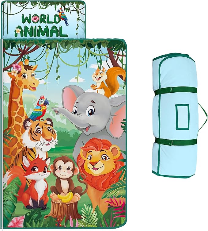 Toddler Nap Mat Kids Sleeping Bag 59"×24", Soft Slumber Bag with Removable Pillow and Blanket for Kids Girls Boys,Roll Up Sleeping Mat Thick for Camping,Daycare, Kindergarden
