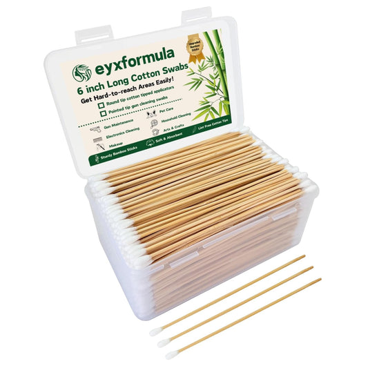 Eyxformula 600 PCS 6 Inch Cotton Swabs with Sturdy Bamboo Sticks – Extra Long, Lint-Free, High Absorbent, Non Sterile Cotton Tipped Applicators for Dog Ear Cleaning, Gun Cleaning, Makeup, Crafts