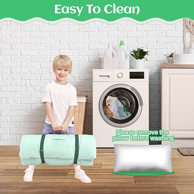 Toddler Nap Mat Kids Sleeping Bag 59‘’×24‘’, Soft Slumber Bag with Removable Pillow for Kids Girls Boys,Roll Up Sleeping Mat Lightweight for Camping,Daycare, Kindergarden