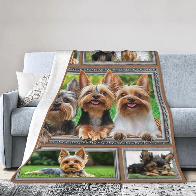 Yorkie Blanket Yorkshire Terrier Decor Throw Blanket Super Soft Flannel Lightweight Fluffy Plush Fuzzy Fleece Dog Blanket Gifts for Dog Lover Woman Girl Kids Boys for Bed Sofa Bedding 50"X60"