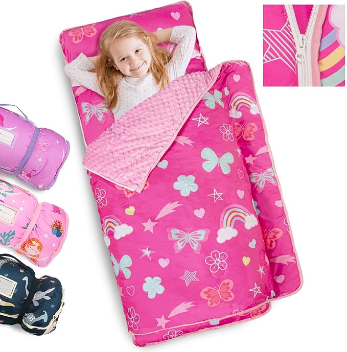 Primlect Toddler Nap Mat Extra Large Thickened 55''x35'', Soft Sleeping Bag with Detachable Minky Blanket and Pillow, Portable for Daycare, Preschool, Kindergarten, Travel, Boys and Girls