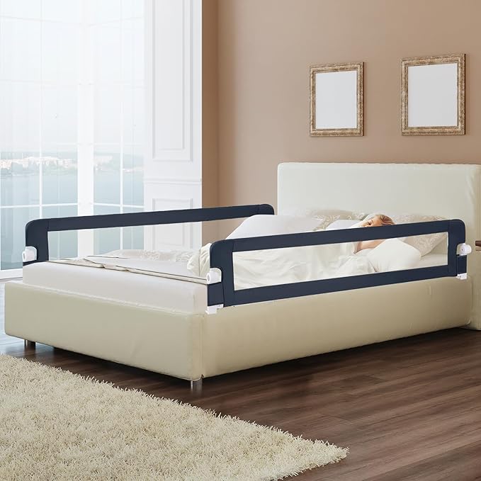 BABY JOY Double Sided Bed Rail Guard, 2 Pack, Extra Long, Swing Down for Convertible Crib, Folding Baby Safety Bedrail for Kids Twin Full Size Queen King Mattress, Rails for Toddlers (Dark Gray, 71")