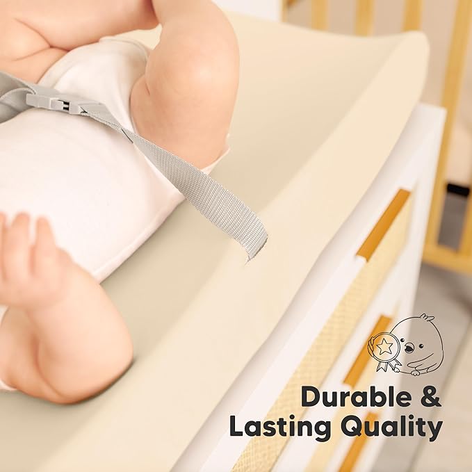 2-Pack Organic Changing Pad Covers for Girl, Boy, Neutral - 100% Cotton Changing Table Pad Cover, Soft Baby Nursery Diaper Changing Pad Sheets, Contour Changing Pads Liners, Change Pad Cover (Pecan)