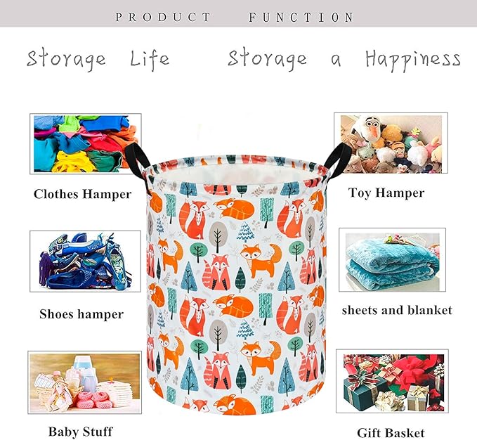 KUNRO Laundry Basket Nursery Hamper Kids Storage Bin Baby Toy Organizer Box Gift Basket for Room Decor
