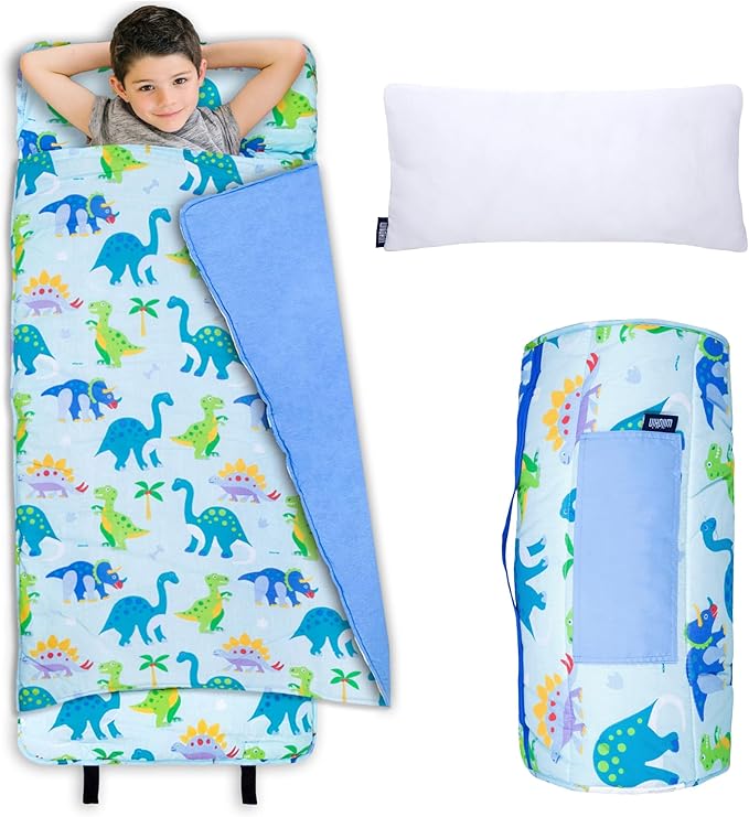 Wildkin Kids Original Nap Mat – Cozy Kids Sleep Mat with Pillow, Ideal for School & Travel - Dinosaur Land