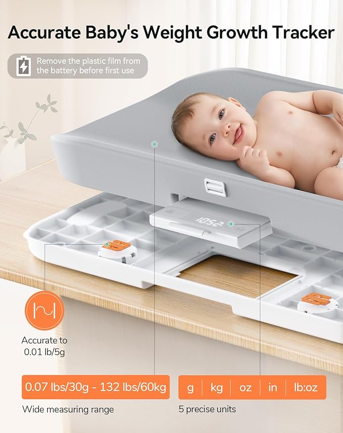 COMOMY Baby Changing Pad and Scale, 2 in 1 Wipeable Diaper Changing Pad for Dresser with Accurate Baby Scale, Waterproof Non-Slip with Safety Strap & Large Display, Easy to Clean, Fits Change Table