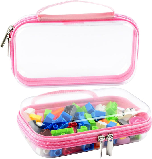 SameTech Hard Shell Zipper Case, 2pcs Clear Zippered Hard Small Box, Clear Plastic Pouches Travel Bags for Kids, Storage for Building Blocks, Puzzles, Cosmetics, Crafting Supplies