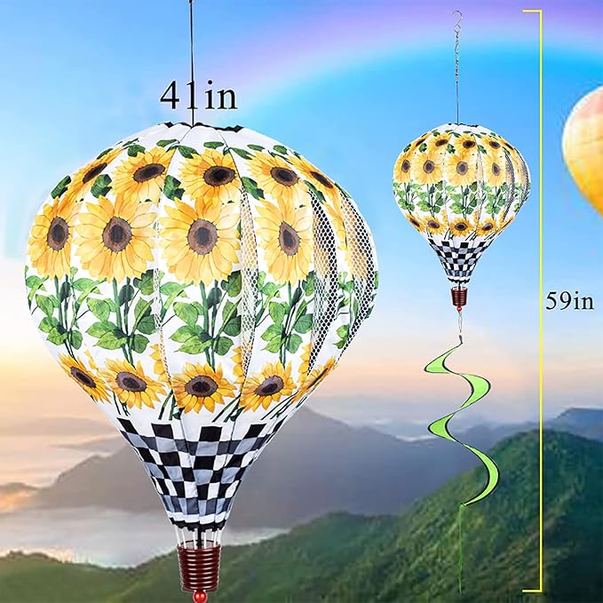 Giant Sunflower Hot Air Balloon Garden Wind Spinners Large Pinwheels Whirligigs Windmill Toys for Kids Yard Decor Lawn Decorations Outdoor Whirlygig Windmills Wind Twister Everyday 59" L 2Pack