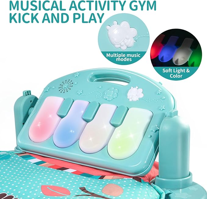 TEMI Baby Gym Toys & Activity Play Mat, Kick and Play Piano Gym Center with Music and Lights, Electronic Learning Toys for Infants, Toddlers, Newborn, Girls and Boys Ages 1 to 36 Months