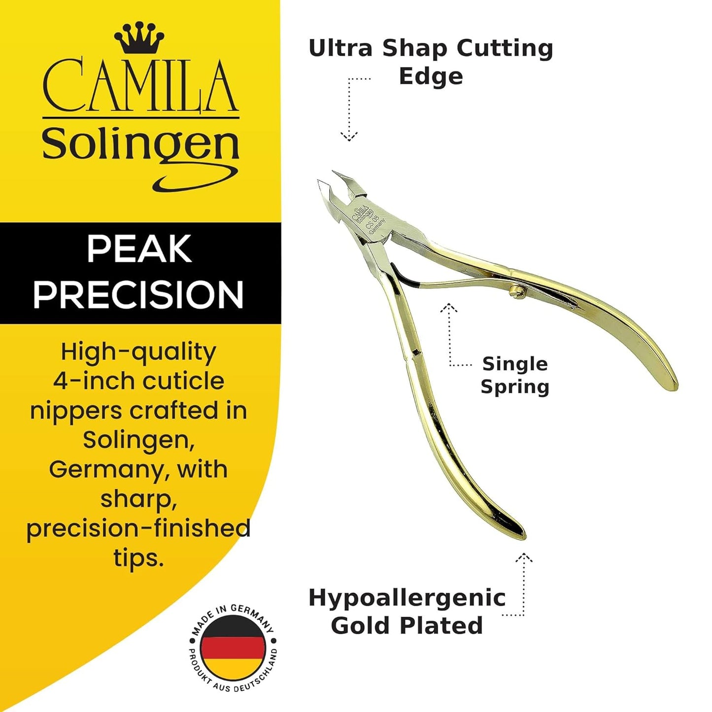 CS08 4" Professional Nail Cuticle Trimmer from Solingen, Germany Best Stainless Steel, Anti-corrosive. Perfect Tool for Manicure and Pedicure. Premium Cuticle Cutter (5mm Blade)