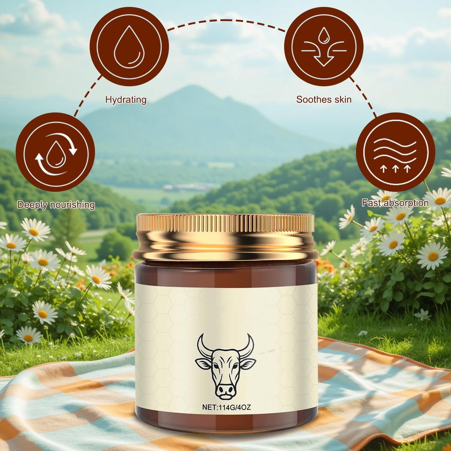 Beef Tallow For Skin - Organic Grass Fed Whipped Moisturizer Natural Hydrating Cream Deeply Moisturizing For Face & Body, Suitable For Dry & Sensitive Skin 4oz