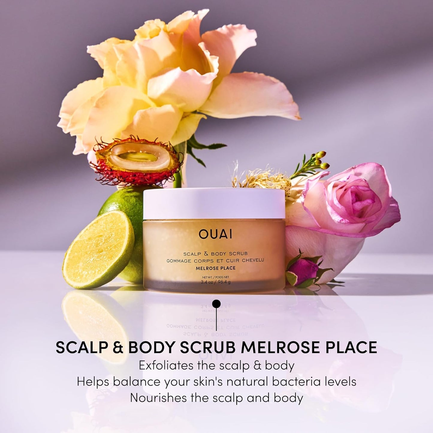 OUAI Scalp & Body Scrub Travel Size, Melrose Place - Exfoliating Body Scrub with Sugar & Coconut Oil Blend for Smooth, Moisturized Skin - Gentle for Removing Product Build Up (3.4 Oz)
