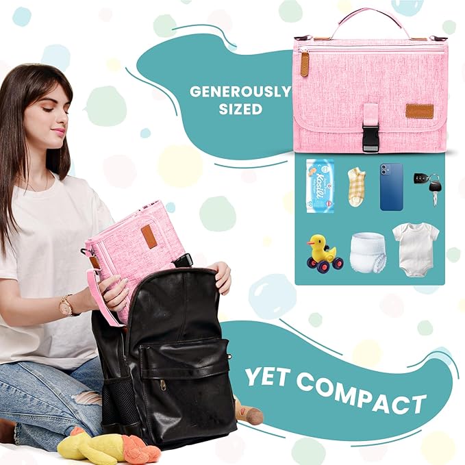 UBRAVOO Portable Diaper Changing Pad - Baby Diaper Changer Travel Bag with Wipes Pocket, Smart Design Portable Changing Mat, Infant Travel Station Kit, Gift for Newborn Girl & Boy (Pink)