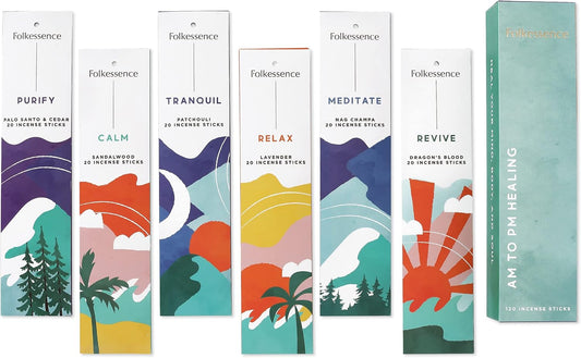 Folkulture Incense Sticks for Home | Set of 6 (120 Non Toxic Insence-Sticks) with 45 Mins Burn Time | Organic Lavender, Palo Santo and Cedar, Patchouli, Sandalwood | Nag Champa Inscents-Sticks