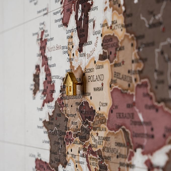 Canvas World Map with Cork Pin Board - English Lettering - Decorative Wall Decoration for All Rooms - Canvas Pictures with World Map Motif (90x60 cm, Pattern 23)