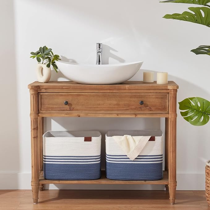 Storage Baskets, 42L*2 Pack Storage Baskets for Organizing, Laundry Basket for Closet, Cotton Rope Blanket Basket for Storage, Toy Storage Basket for Living Room, Laundry Room, Bedroom-Navy