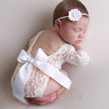Newborn Girl Photography Outfits, Backless Lace Romper with Flower Headband Photo Props, Baby Girl Photoshoot Outfits