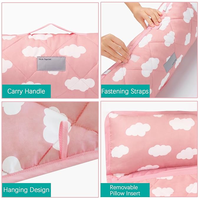 Biloban Toddler Nap Mat with Pillow and Blanket, Cot Nap Mats for Standard Daycare Preschool, Portable Sleeping Bag for Kids, Super Soft Cozy, Pink Cloud, 52" x 23"