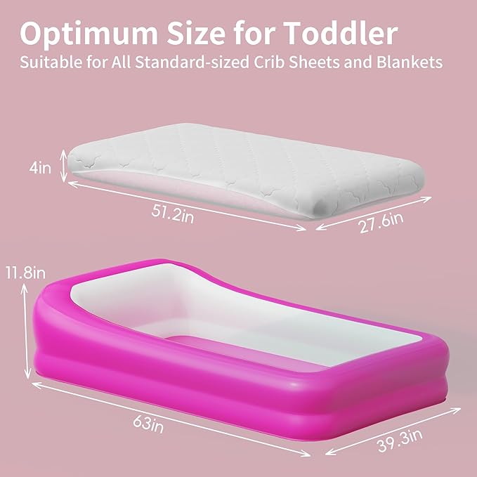 CAMPLAND Inflatable Toddler Travel Bed, Portable Kids Air Mattress with Soft Bed Sheet, Toddler Air Mattress with Surround Safety Bumpers, ldeal for Home Use or Travel, Includes Pump and Carry Bag
