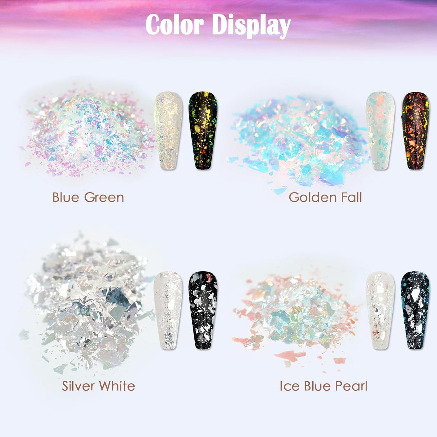 Laza Golden Fall Chameleon Flakes Nail Glitter Irregular Opal Nail Foil Flakes Chunky Confetti Color-Shift Sequins Iridescent Fairy Dust for Mermaid Nails Design, Nail Decorations for Nail Art