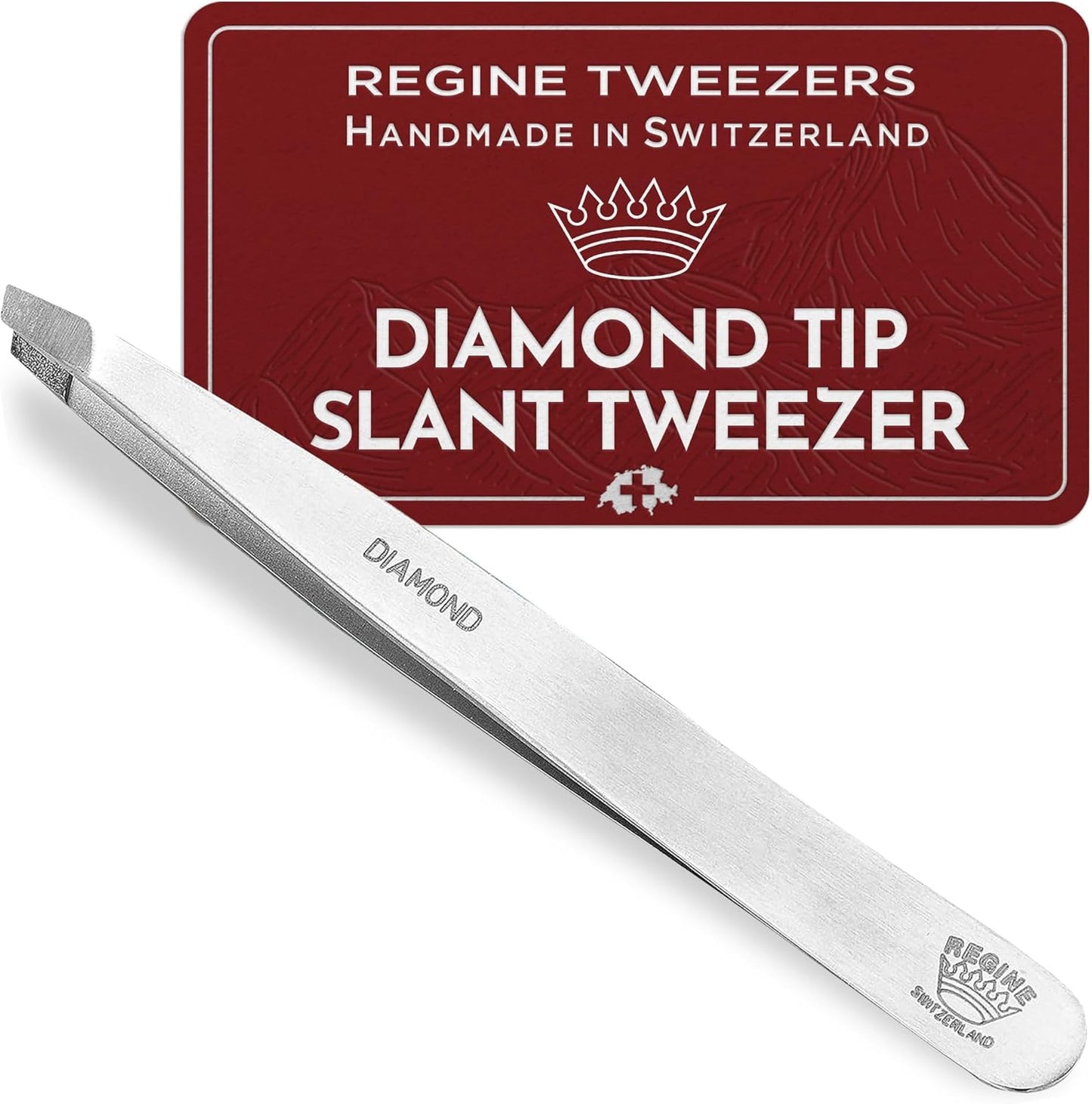 Professional Tweezers Diamond Slant Tip - Diamond Tip Tweezers for Men & Women - High Precision Design for Face, Eyebrow, Hair & Grooming - Stainless Steel Handmade Beauty Tool