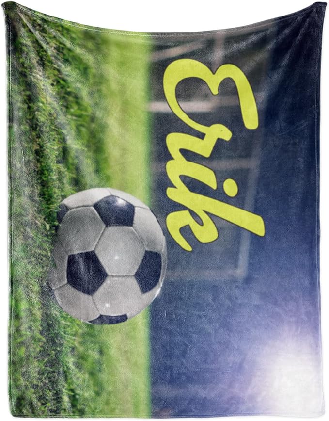 Personalized Baby Balll Soft Blanket: Custom Kids Soccer Design Blanket with Name and Number - Bedding Gifts for Infants Toddlers Adults 60x80inch