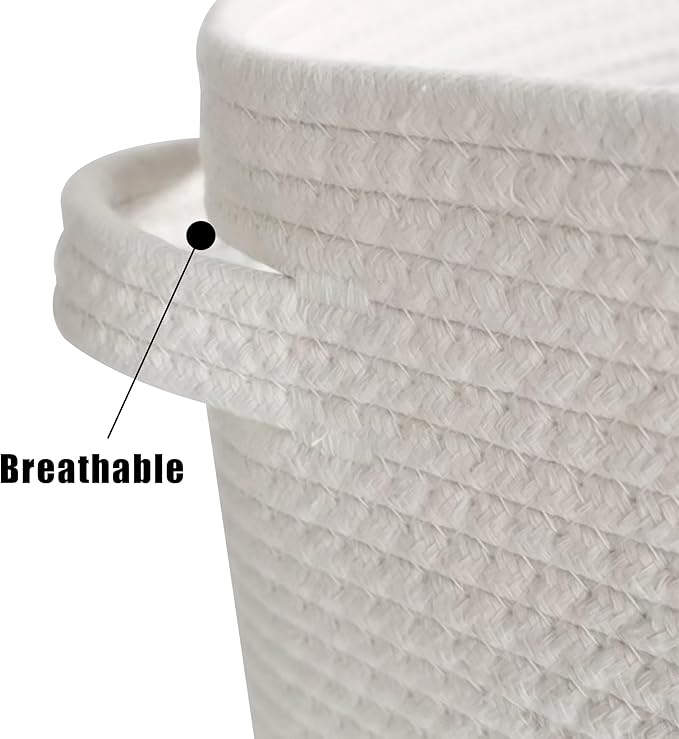 Large Storage Basket with Lid 60L, 16"Wx18"H Woven Laundry Hamper Basket with Handle, Room Decor Cotton Rope Wicker Basket Toy Organizer Bins for Clothes Blankets Pillows, Black/White Mix includes Lid