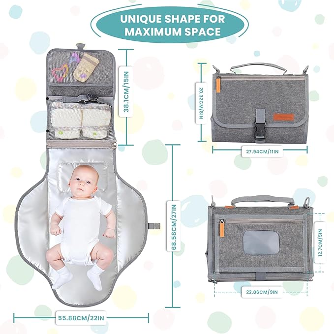 UBRAVOO Portable Diaper Changing Pad - Baby Diaper Changer Travel Bag with Wipes Pocket, Smart Design Portable Changing Mat, Infant Travel Station Kit, Gift for Newborn Girl & Boy (Grey)