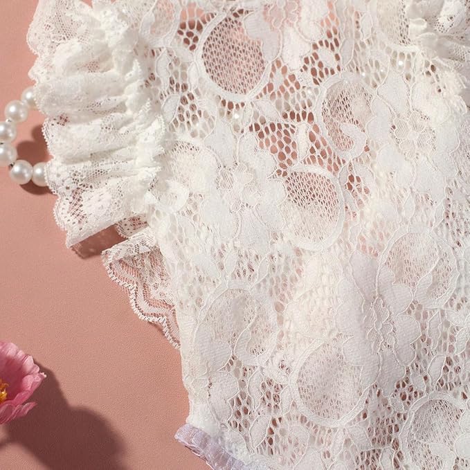 Newborn Girl Photography Outfits, Backless Lace Romper with Flower Headband Photo Props, Baby Girl Photoshoot Outfits