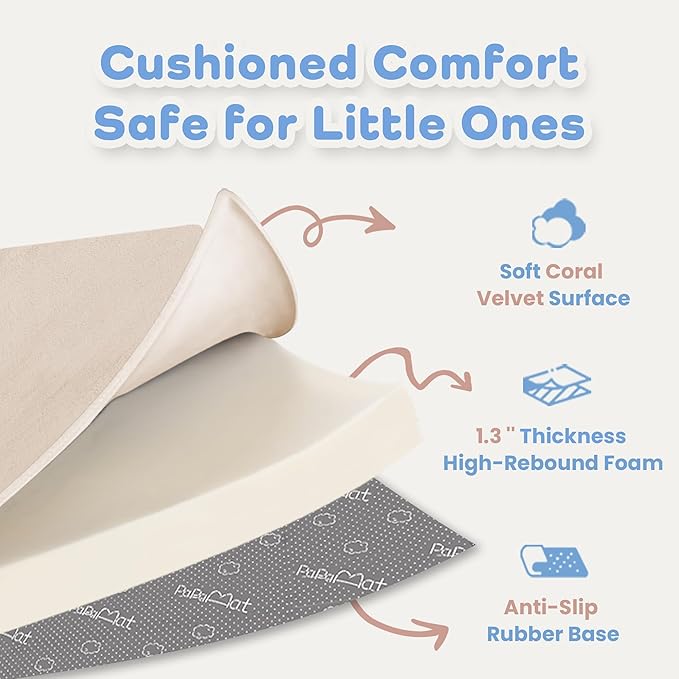 1.3" Thick Baby Floor Play Mat 39x59, Basic Padded Foam Mat for Tummy Time Crawling, Non Slip Cushioned for Babies Toddlers Infants Kids (Beige)