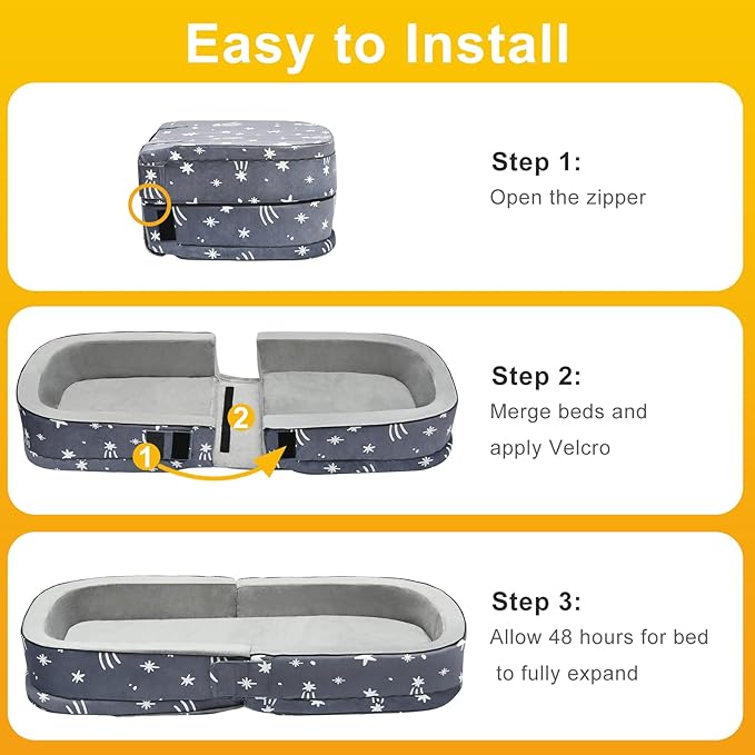 Lvimilio Portable Toddler Travel Bed, Foldable Kids Floor Bed for Home/Travel with Foam Mattres, Toddler Cot for Kids Aged 1-4, Velvet Fabric