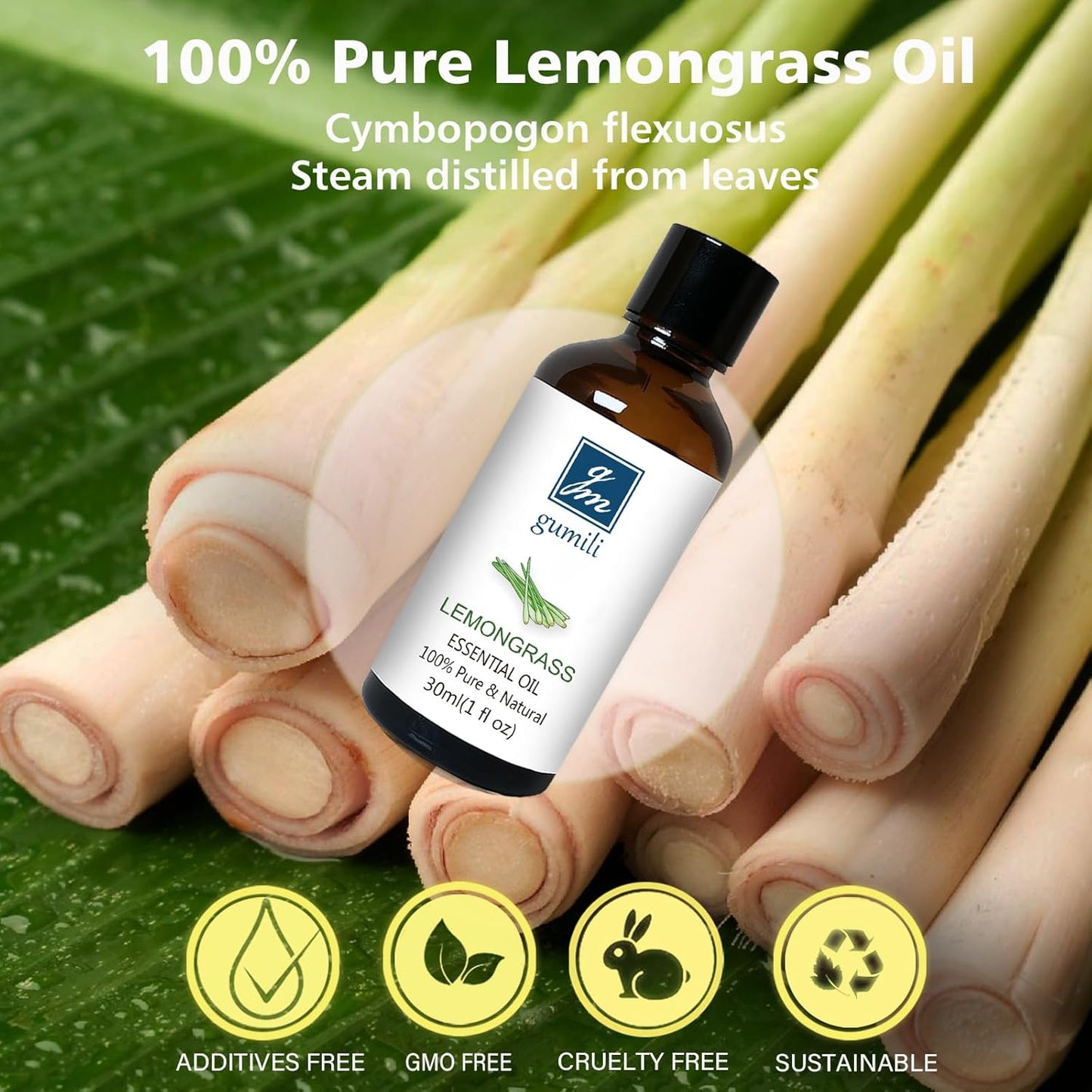Lemongrass Essential Oil 1 Oz – 100% Pure Natural Lemongrass Oil for Diffuser, Skin, Body, Spray, Massage & DIY, Fresh Citrus Aroma