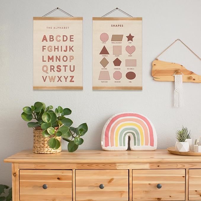 ZTGDA Alphabet Shapes Poster Set of 2, ABC Posters for Toddlers Decor, Shapes Alphabet Learning Poster Hanger Frame Wall Decor for Classroom Nursery Kids Room Playroom Preschool Decor