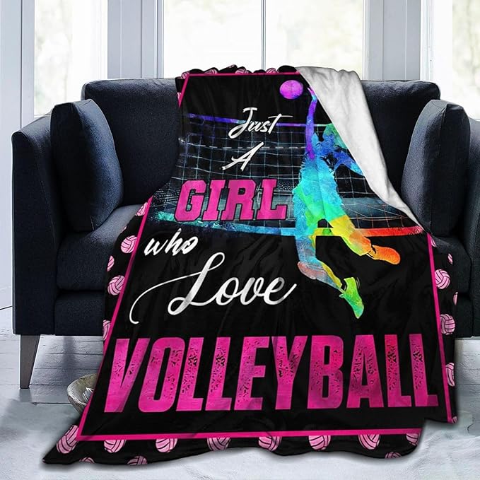 Volleyball Blanket Just A Girl Who Loves Volleyball Throw Blanket Super Soft Flannel Lightweight Fluffy Plush Fuzzy Fleece Sports Decor Blanket Gifts for Girl Woman Kids for Bed Sofa Bedding 50"X60"