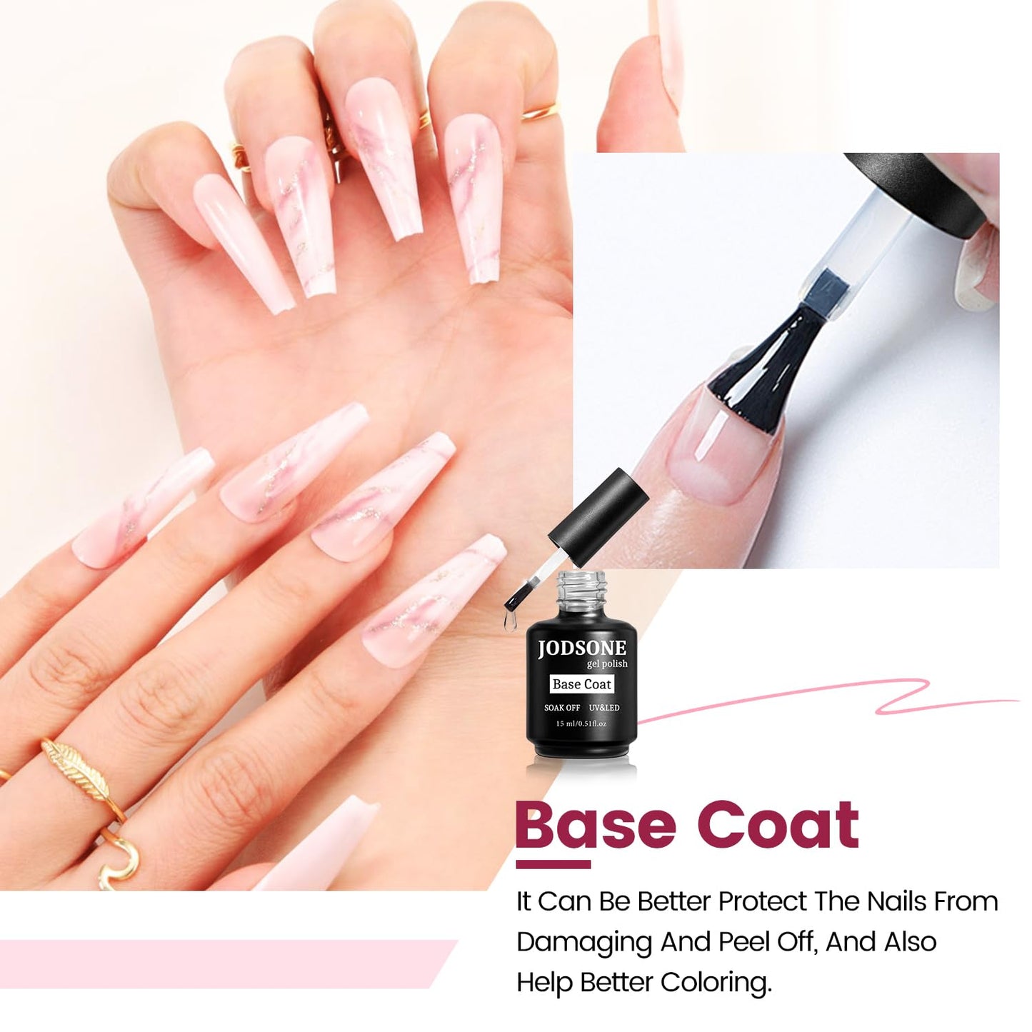 JODSONE 15ML Base Coat Gel Nail Polish Gel Glossy Quick Drying Durable Soak Off Clear No Wipe