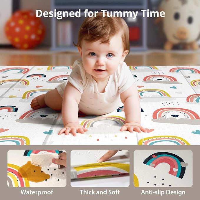 79x71 Extra Large Baby Play Mat for Floor, Foldable Foam Playmat for Babies 0-12 Months & Kids, Non-Toxic Waterproof Baby Mat for Floor, Thick Playpen Mat for Tummy Time Crawling