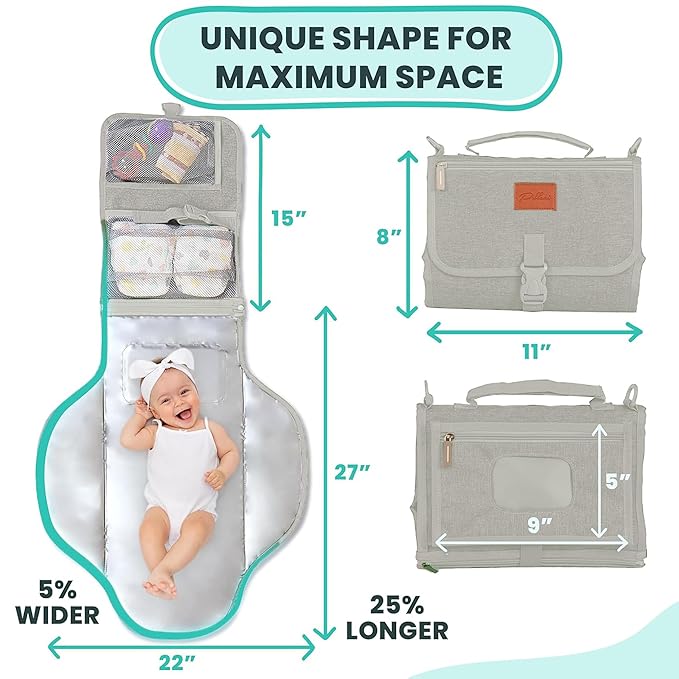 Portable Changing Pad for Baby, Travel Diaper Changing Pad for Newborn, Large Waterproof Baby Changing Mat, Foldable & Detachable Diaper Changing Station with Baby Wipes Pockets, Baby Stuff by Pillani